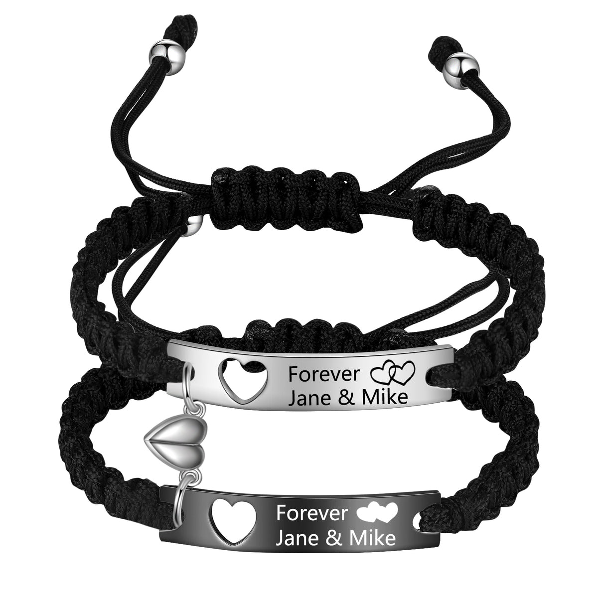 Braided Rope Engraved Couple Bracelet Set