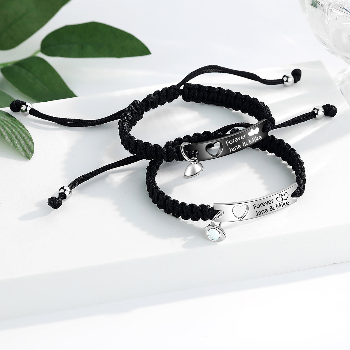 Braided Rope Engraved Couple Bracelet Set