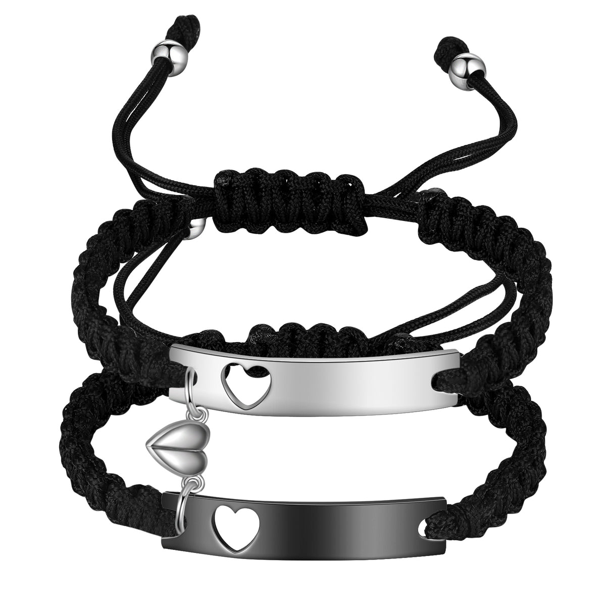 Braided Rope Engraved Couple Bracelet Set
