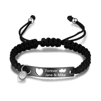 Braided Rope Engraved Couple Bracelet Set