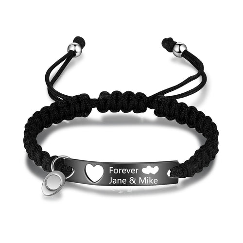 Braided Rope Engraved Couple Bracelet Set