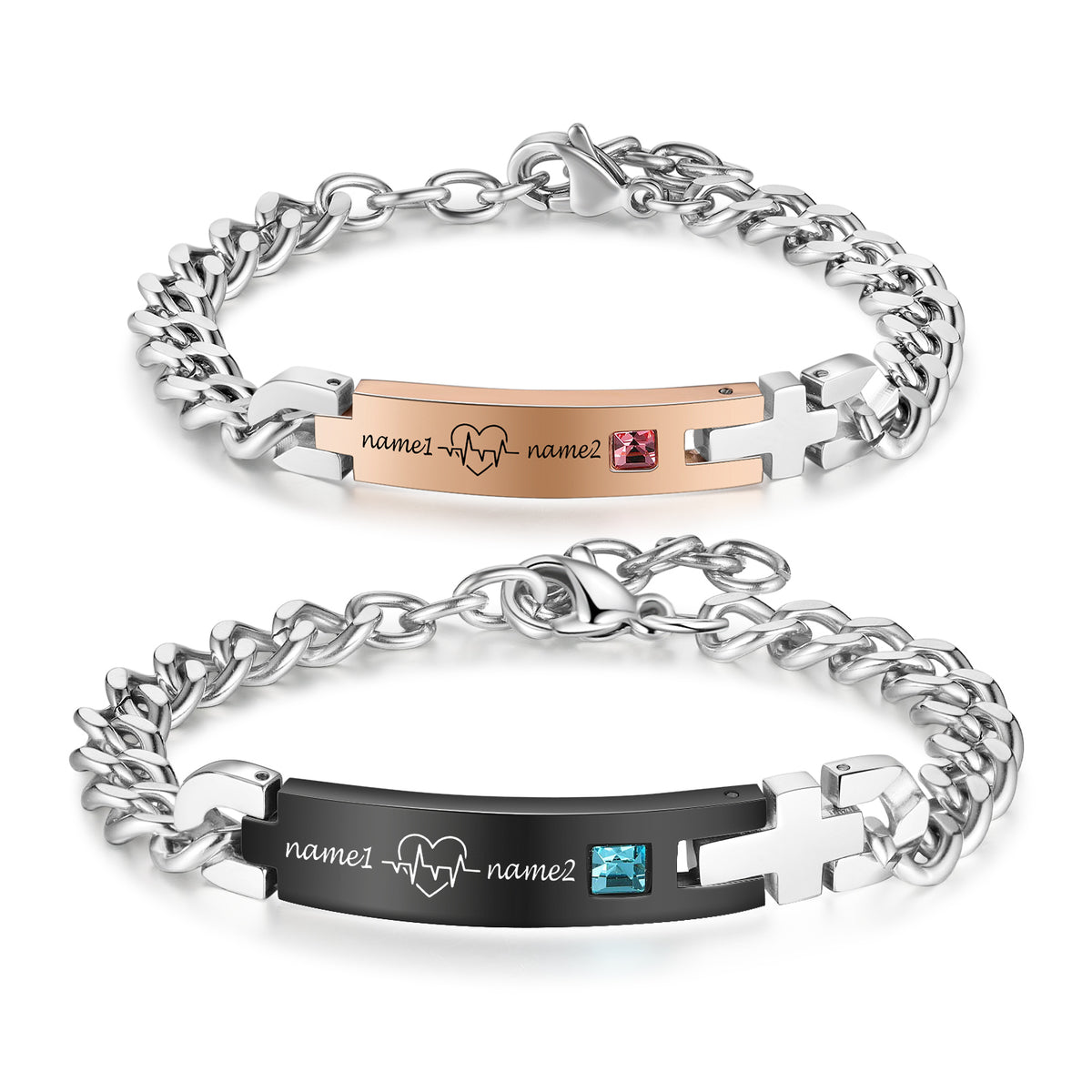Engraved Name Plate Couple Bracelet Set