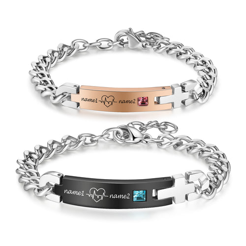 Engraved Name Plate Couple Bracelet Set