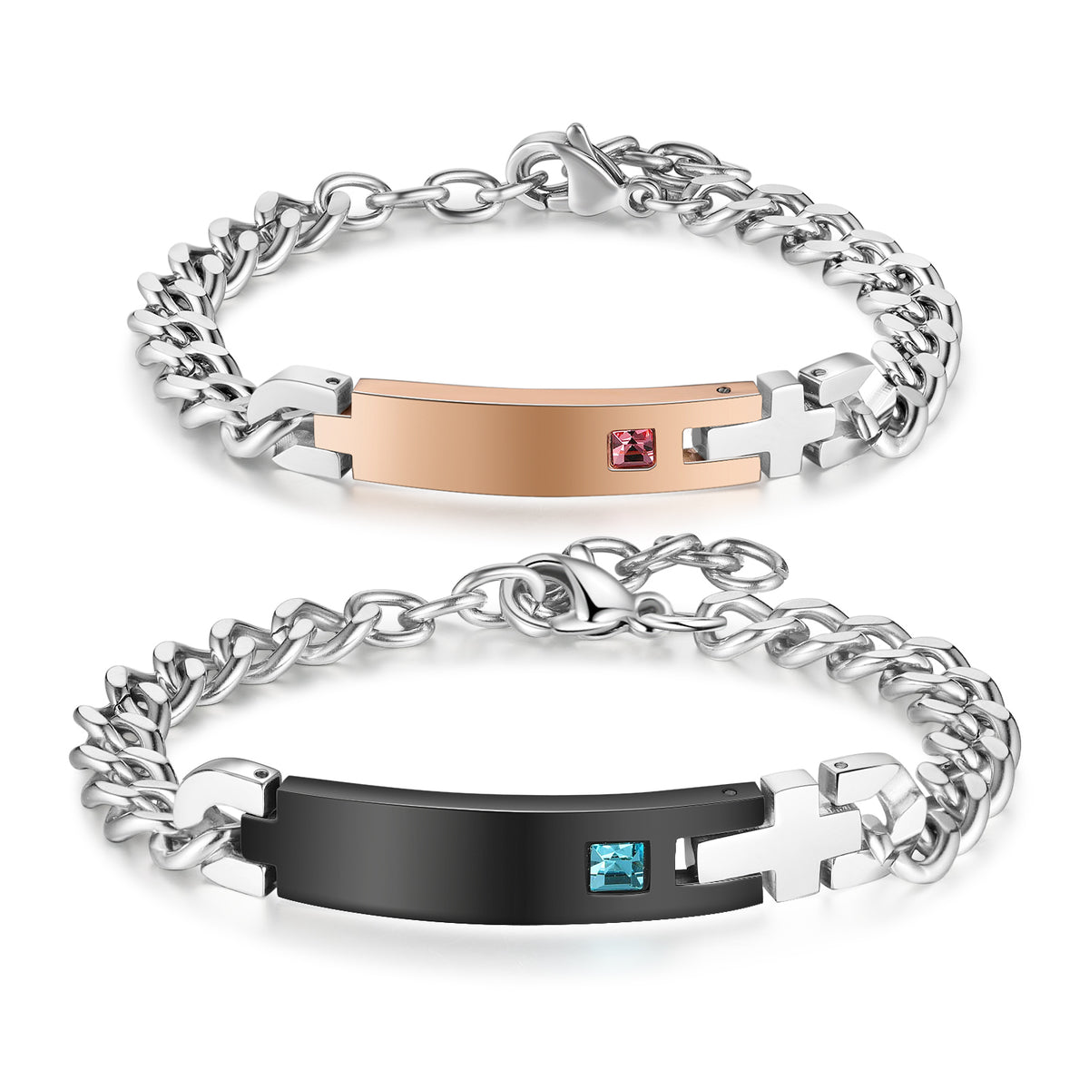 Engraved Name Plate Couple Bracelet Set
