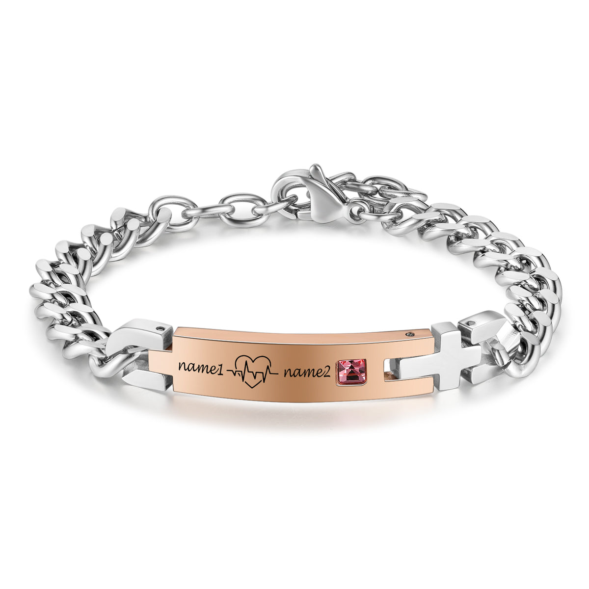 Engraved Name Plate Couple Bracelet Set