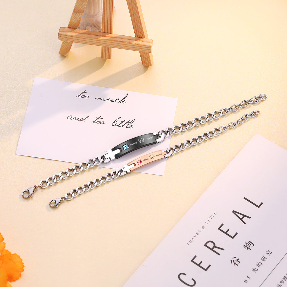 Engraved Name Plate Couple Bracelet Set