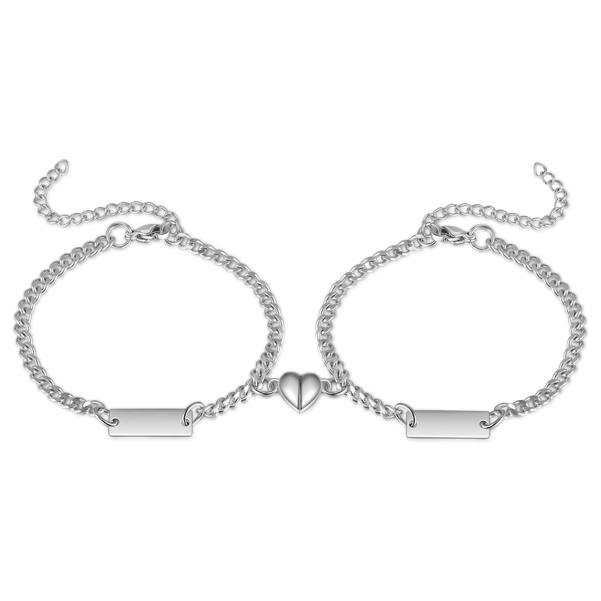 Magnetic Heart Engraved Name Couple Bracelets