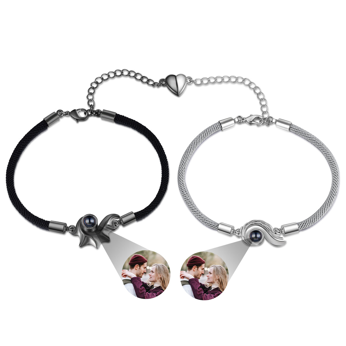 Magnetic Heart Photo Projection Couple Bracelets