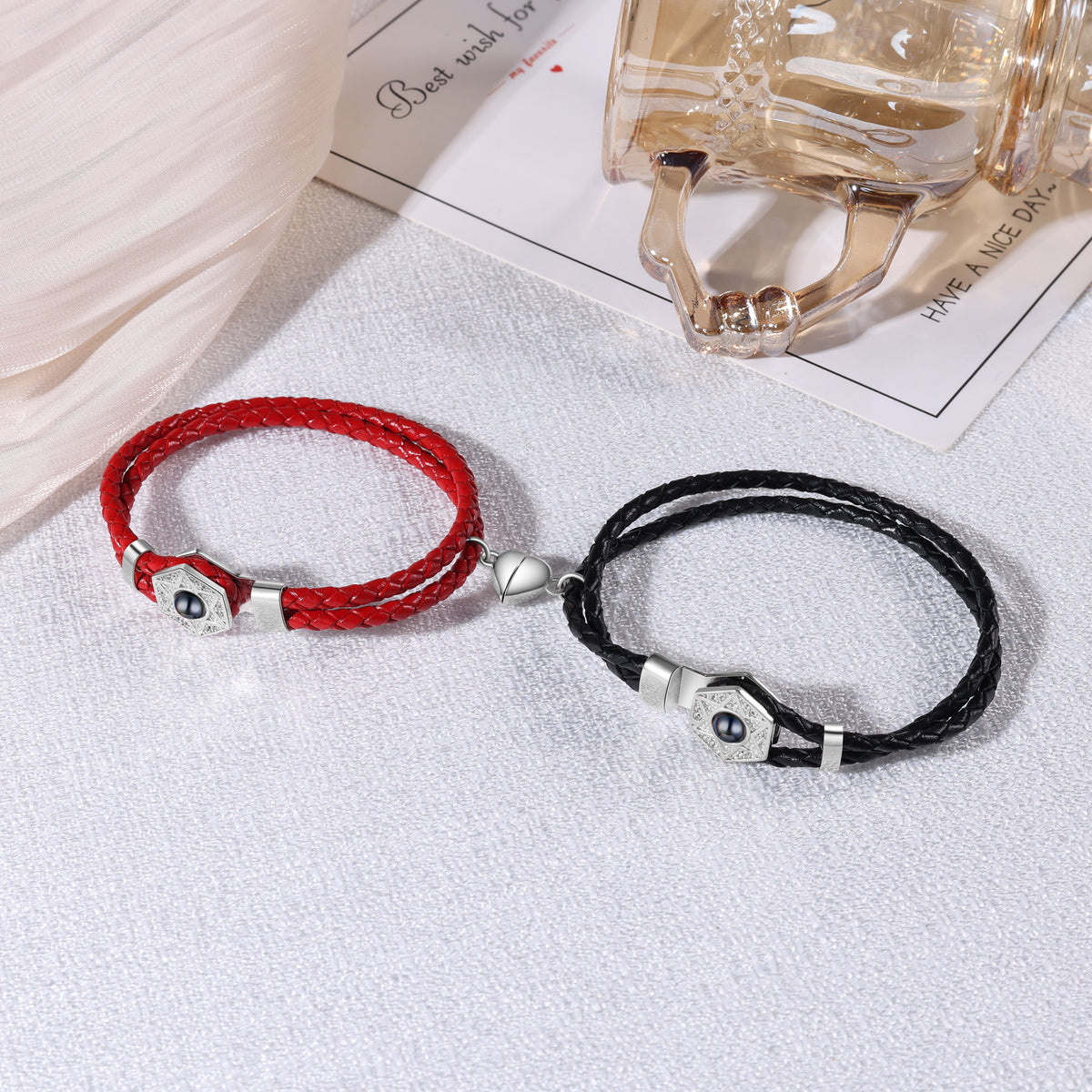 Hexagon Star Photo Projection Couple Bracelets
