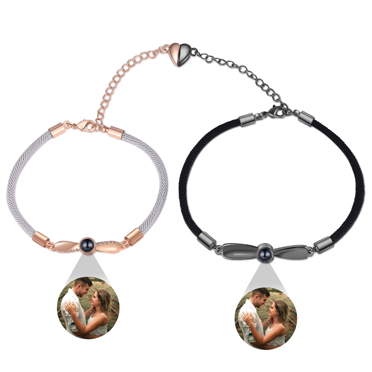 Rose Gold and Black Photo Projection Couple Bracelets