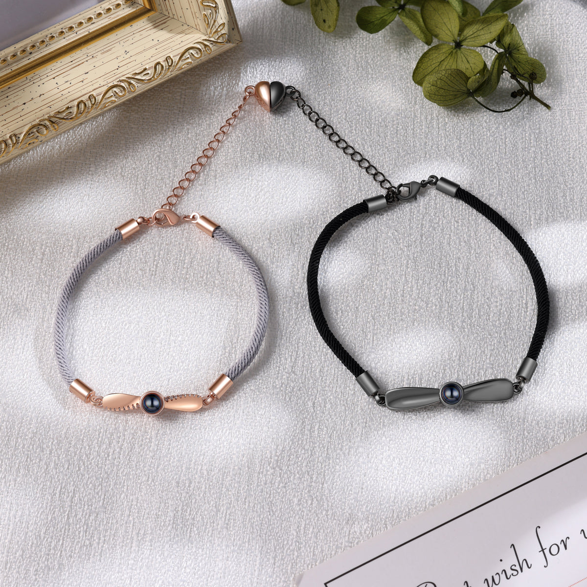 Rose Gold and Black Photo Projection Couple Bracelets