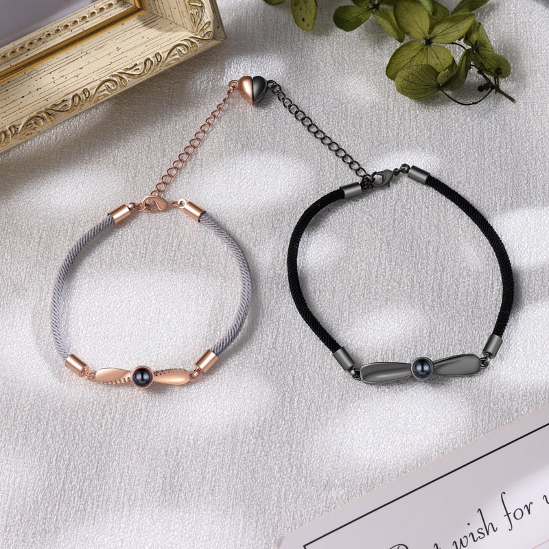 Rose Gold and Black Photo Projection Couple Bracelets