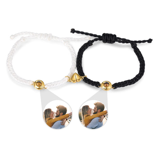 Magnetic Round Photo Projection Couple Bracelets