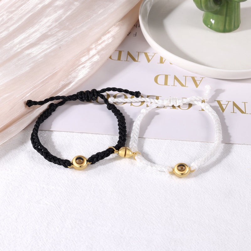 Magnetic Round Photo Projection Couple Bracelets
