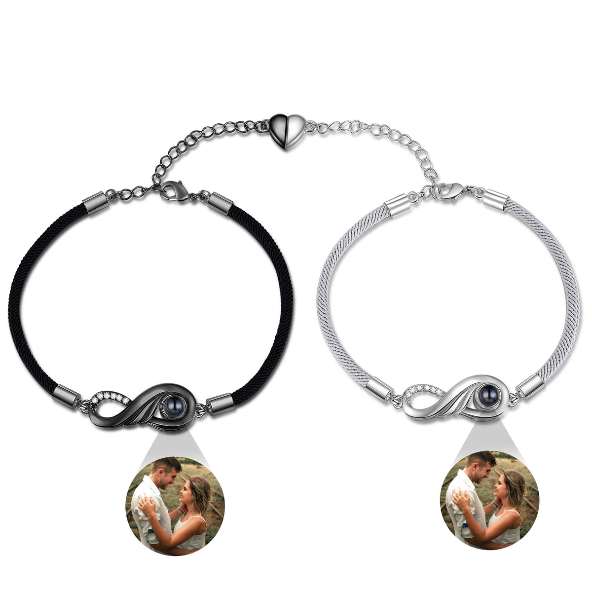 Infinity Photo Projection Couple Bracelet Set
