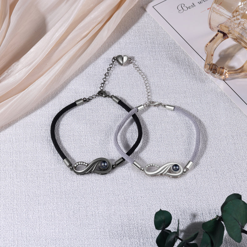 Infinity Photo Projection Couple Bracelet Set