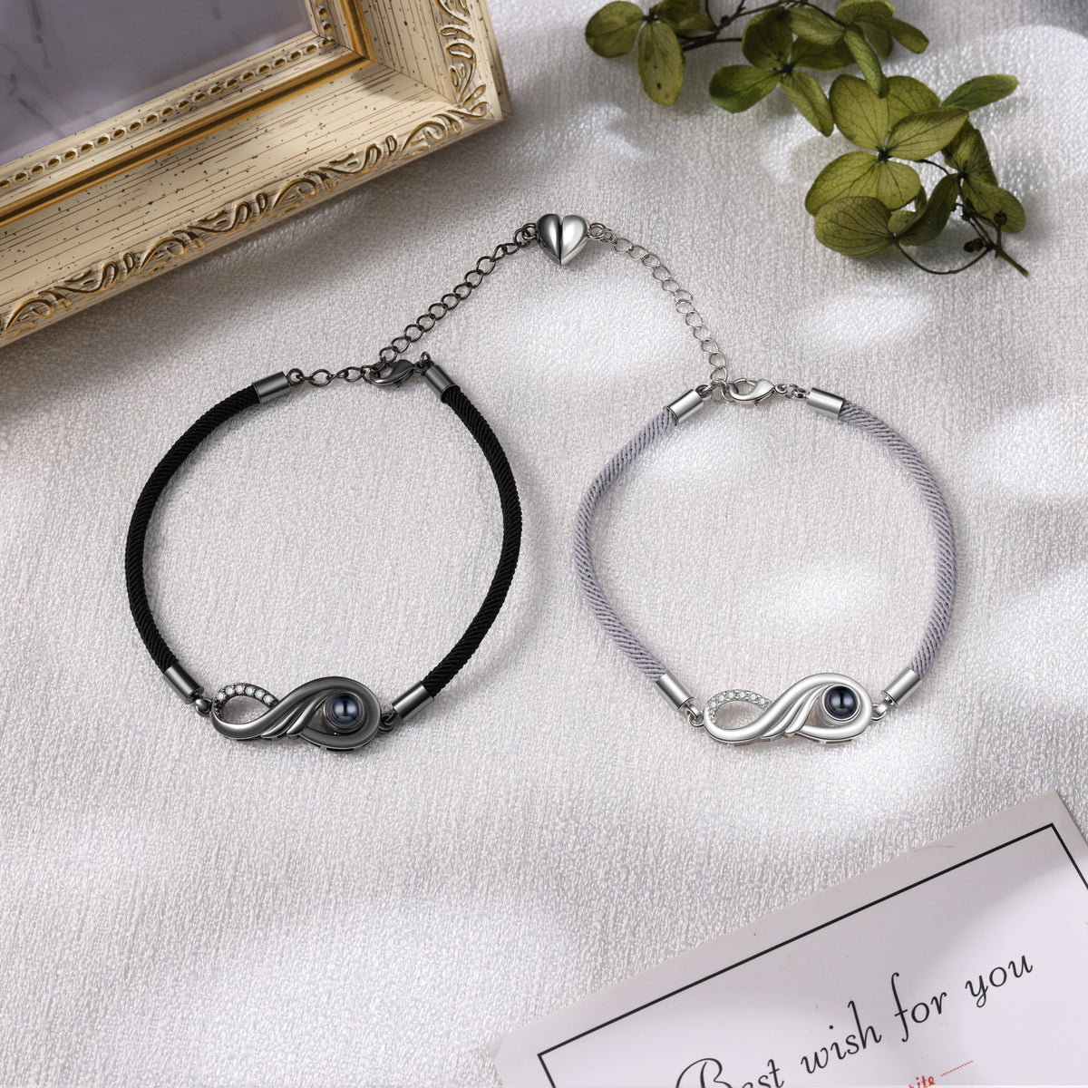 Infinity Photo Projection Couple Bracelet Set