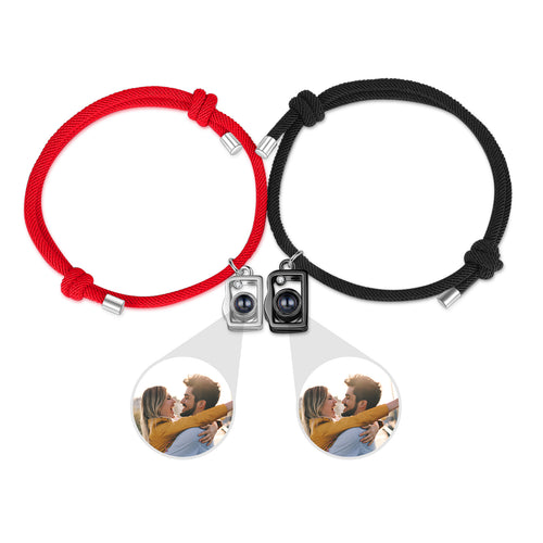 Red and Black Cord Photo Projection Couple Bracelets