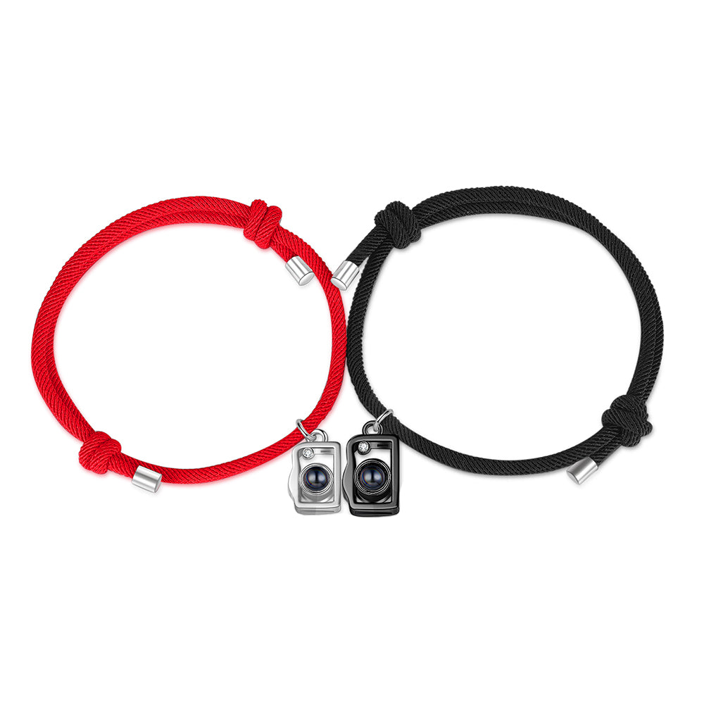 Red and Black Cord Photo Projection Couple Bracelets