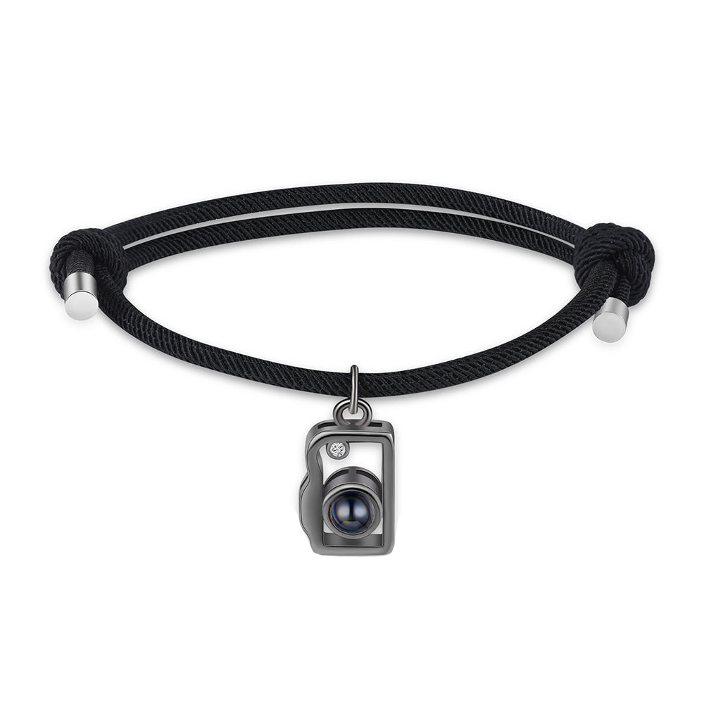 Red and Black Cord Photo Projection Couple Bracelets