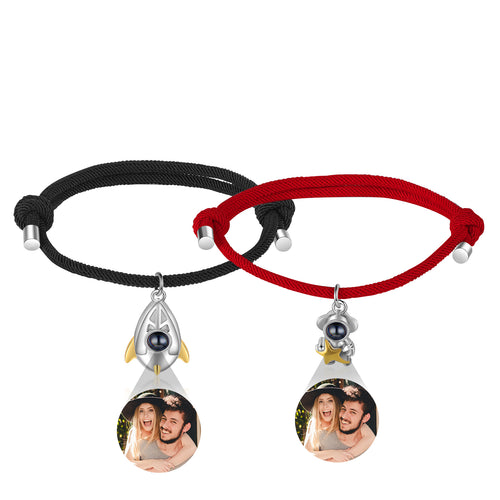 Rocket and Astronaut Photo Projection Couple Bracelets