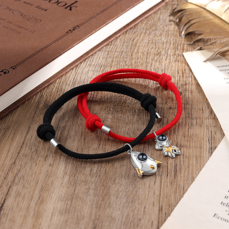 Rocket and Astronaut Photo Projection Couple Bracelets