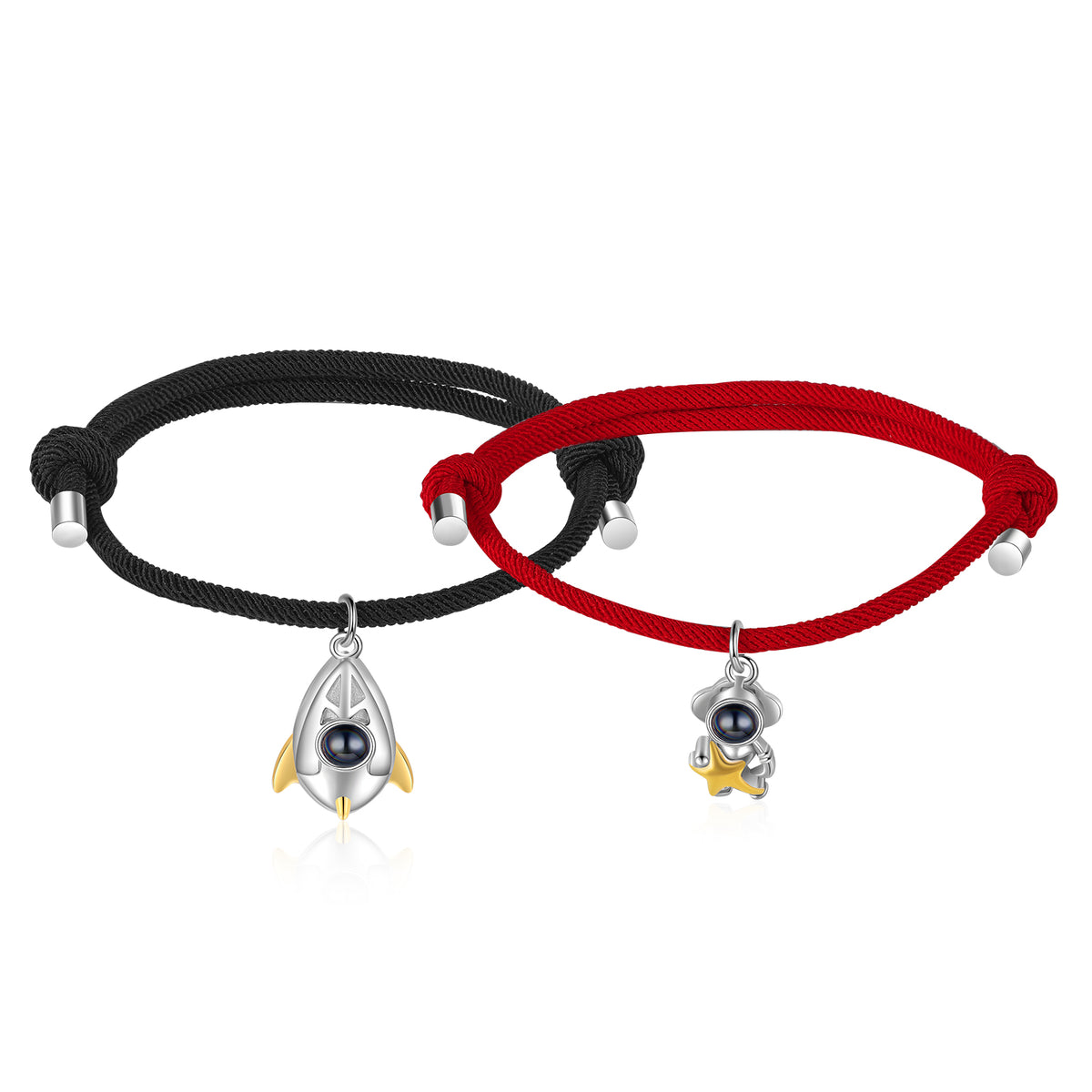 Rocket and Astronaut Photo Projection Couple Bracelets