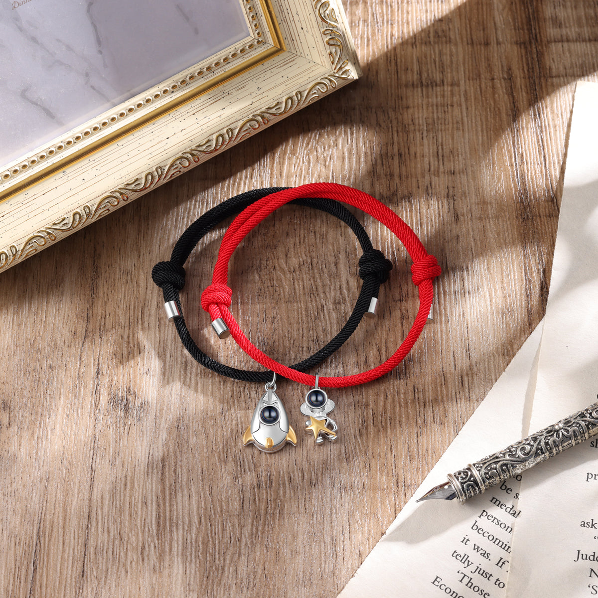 Rocket and Astronaut Photo Projection Couple Bracelets