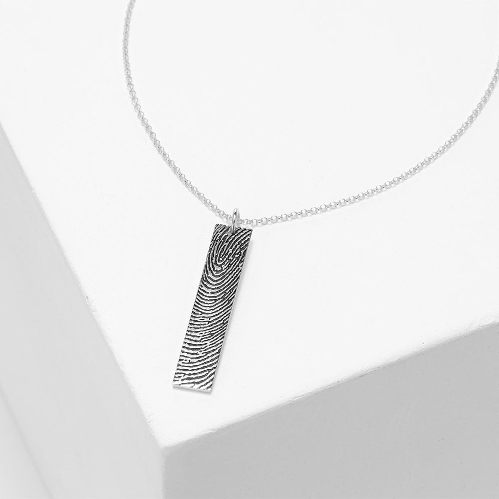 Fingerprint and Name Vertical Bar Pendant