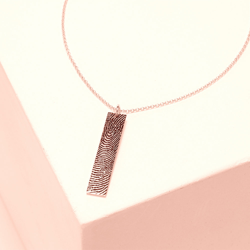 Fingerprint and Name Vertical Bar Pendant