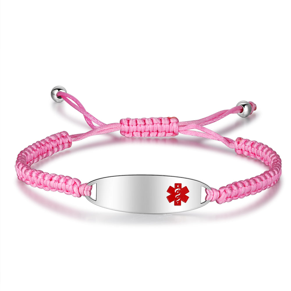Personalized Pink Braided Medical ID Bracelet