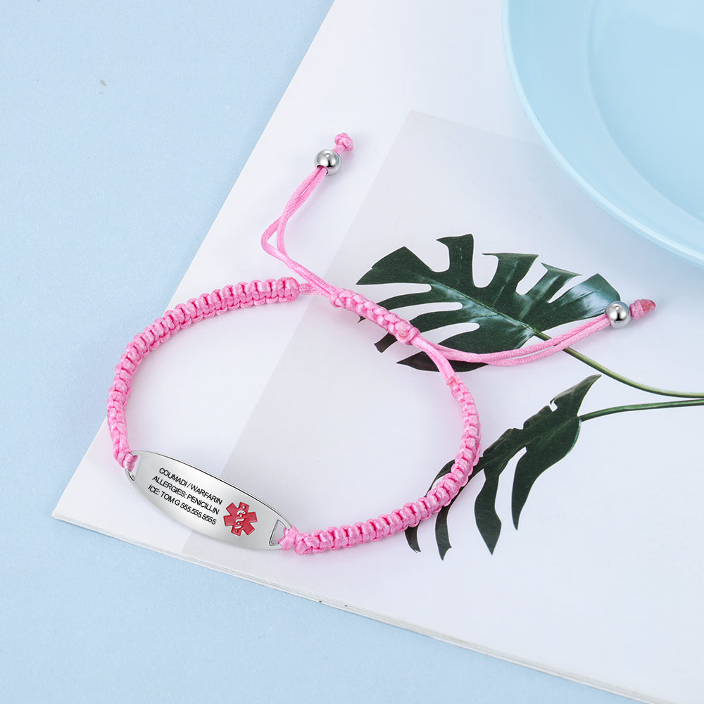 Personalized Pink Braided Medical ID Bracelet