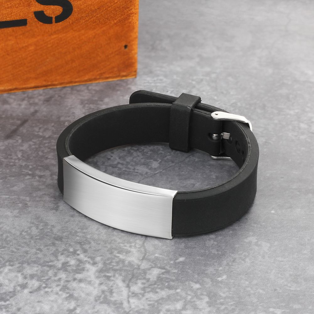 Black Silicone Engraved ID Bracelet