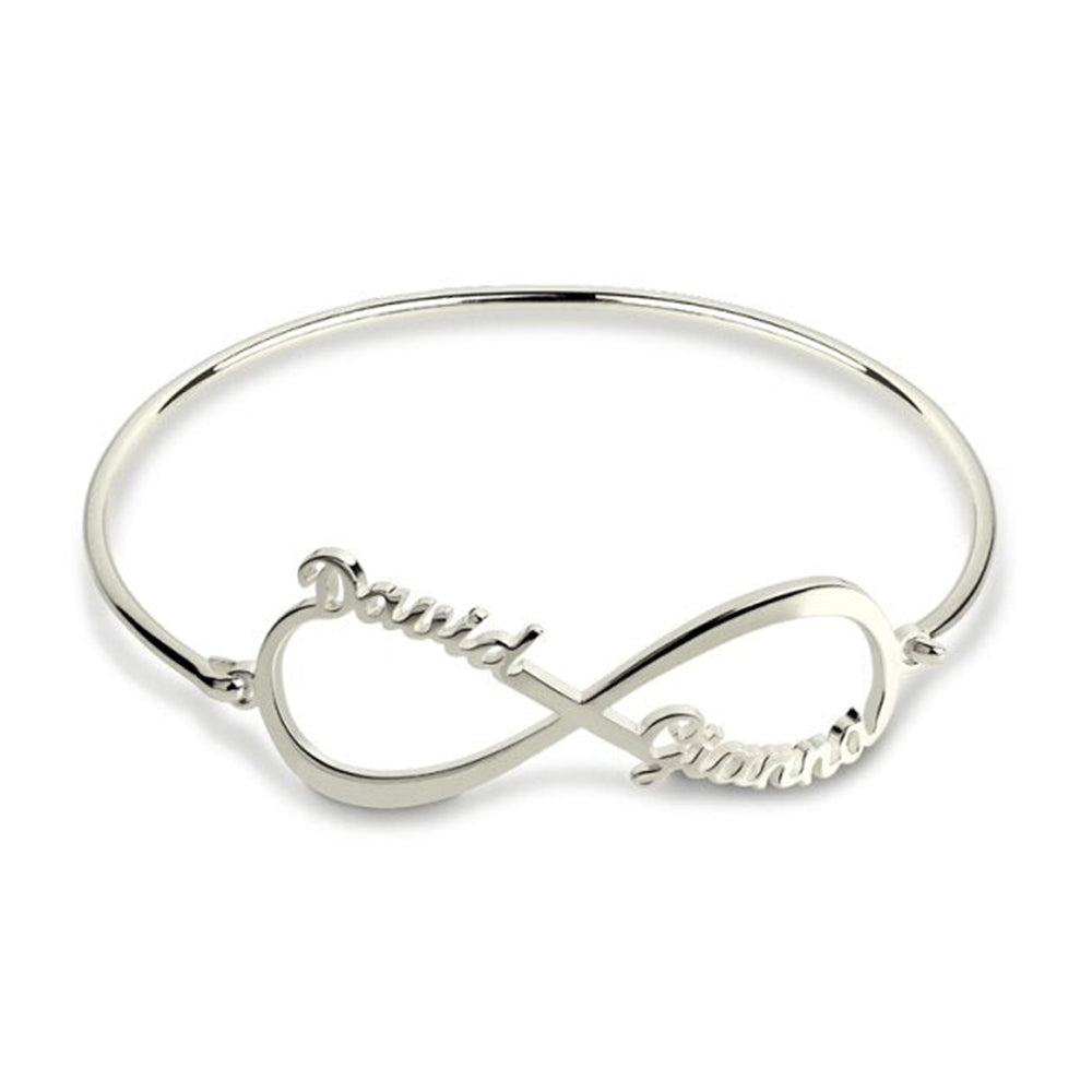 Two Name Infinity Bangle in Sterling Silver