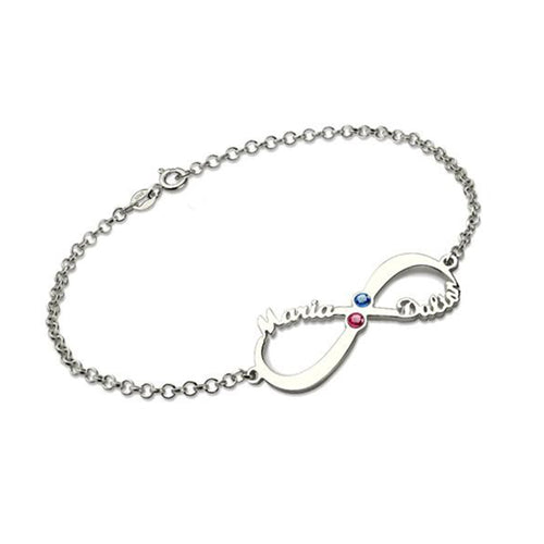 Sterling Silver Infinity Name Birthstone Bracelet
