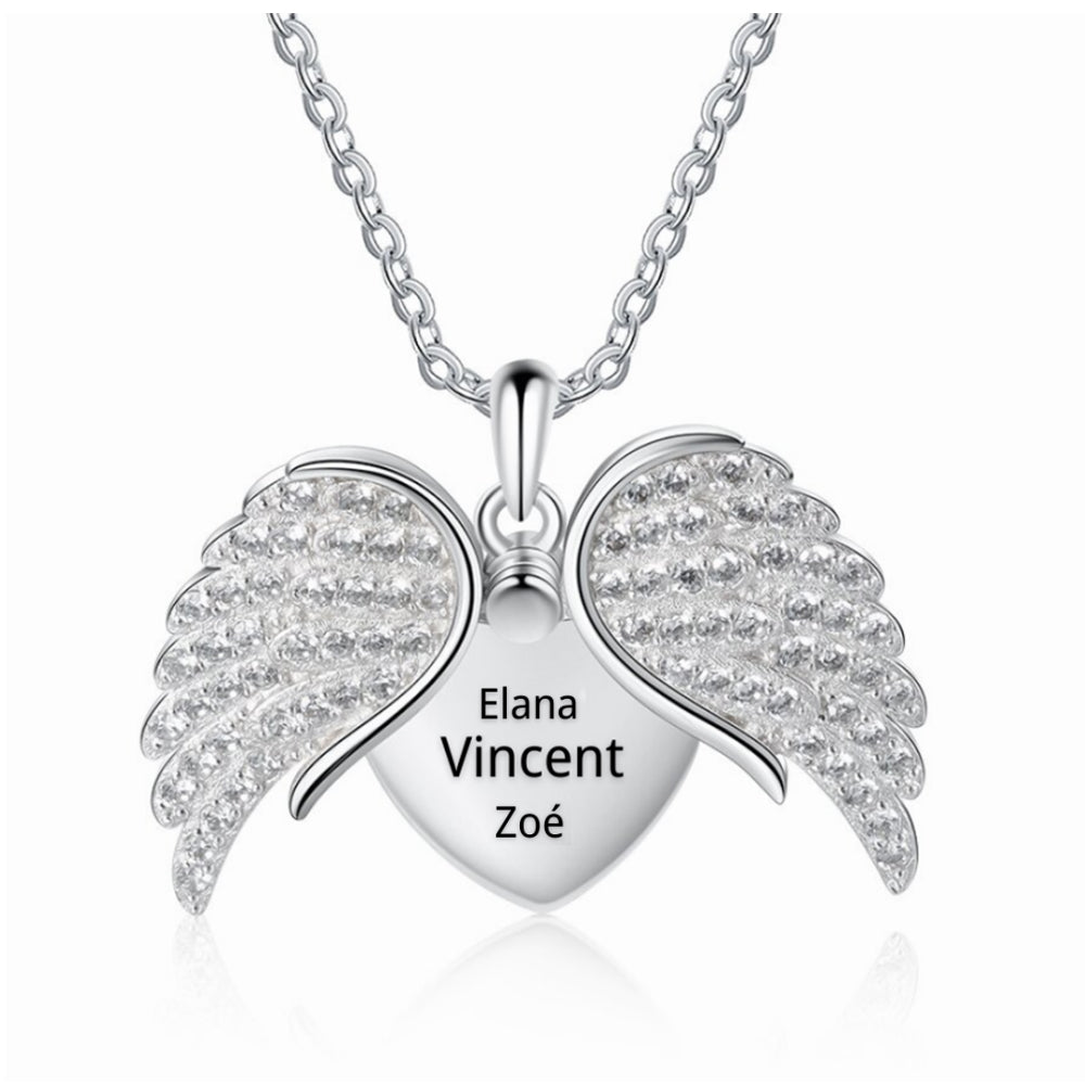 Personalized Angel Wing Heart Name Necklace