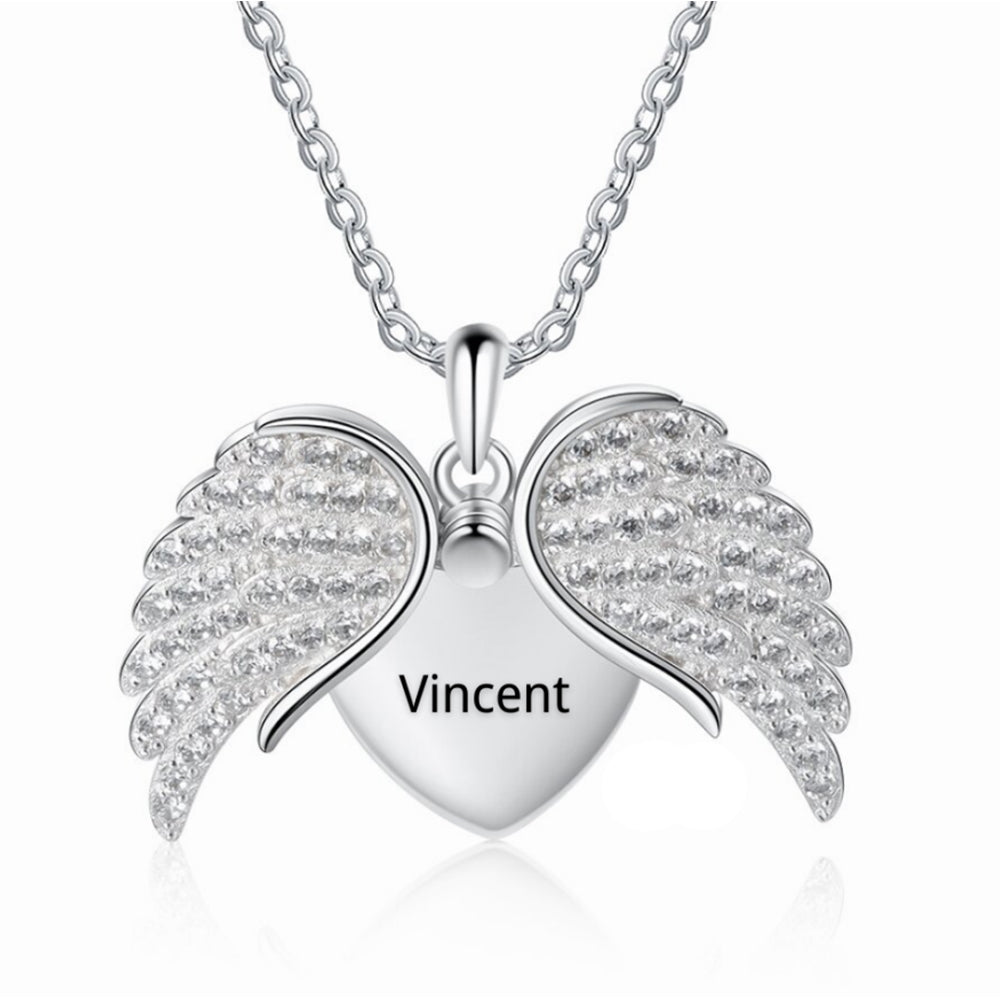 Personalized Angel Wing Heart Name Necklace