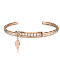Leaf Charm Name Bead Cuff Bracelet