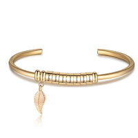 Leaf Charm Name Bead Cuff Bracelet