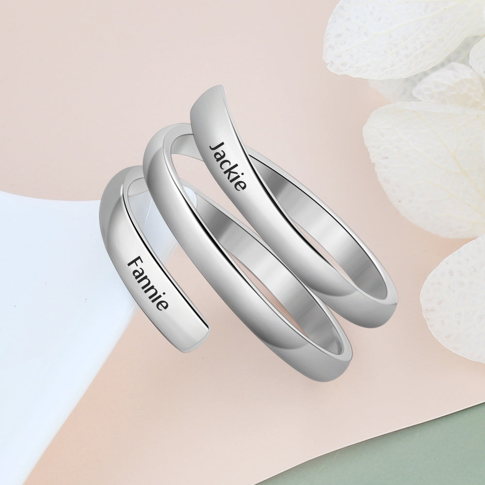Engraved Two Name Wrap Ring