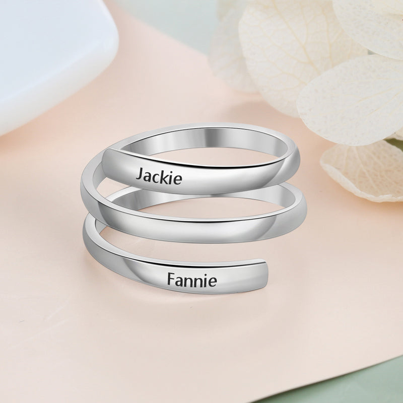 Engraved Two Name Wrap Ring