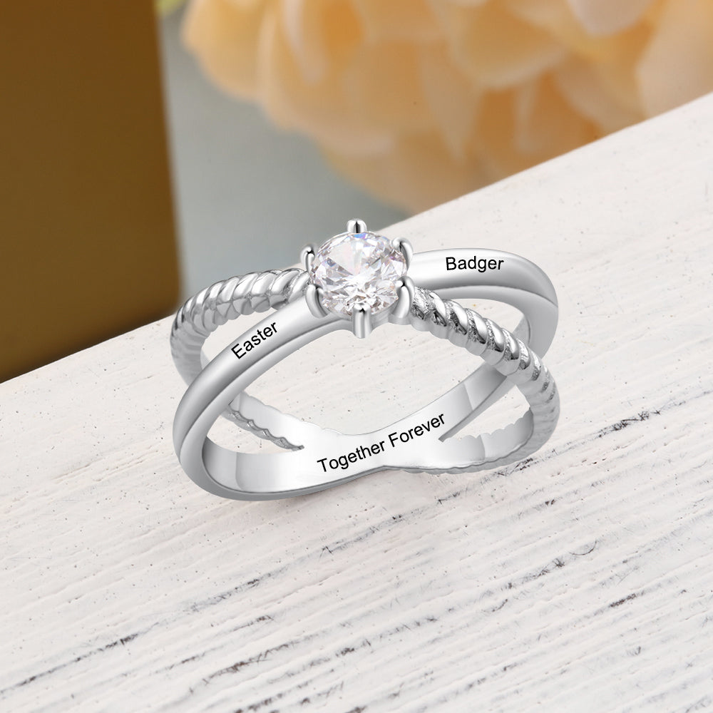Engraved Solitaire Crossover Name Ring