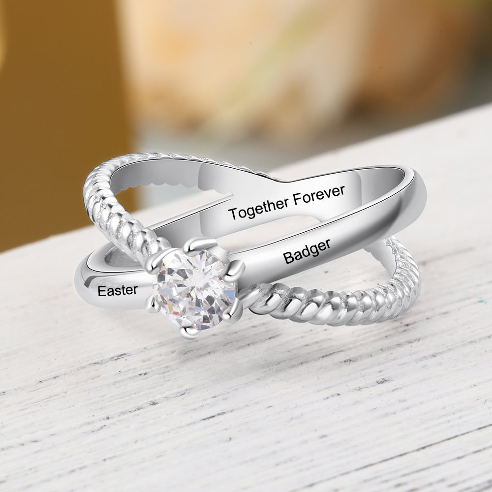 Engraved Solitaire Crossover Name Ring