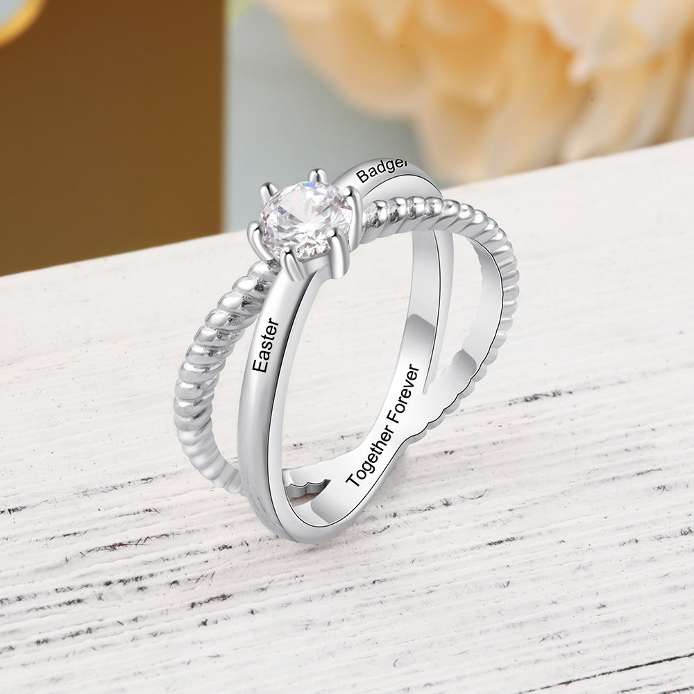Engraved Solitaire Crossover Name Ring