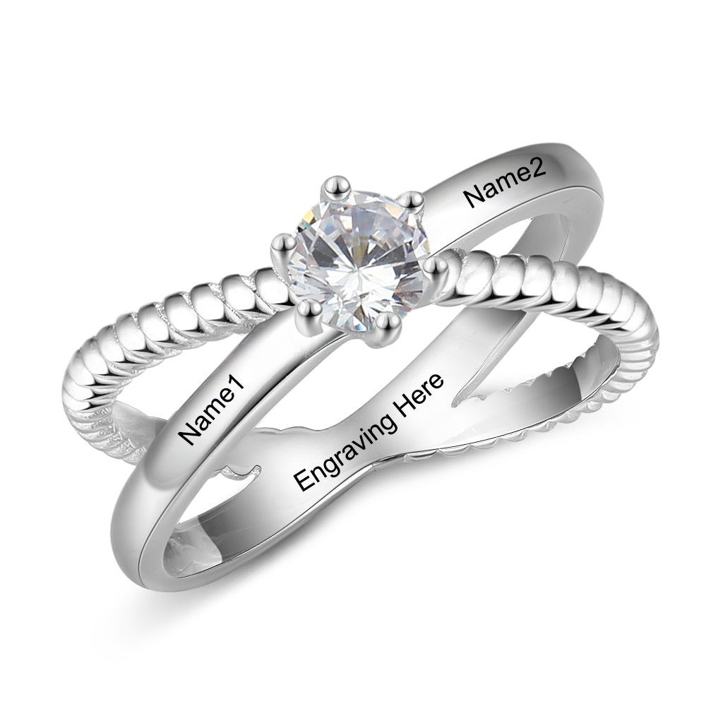 Engraved Solitaire Crossover Name Ring