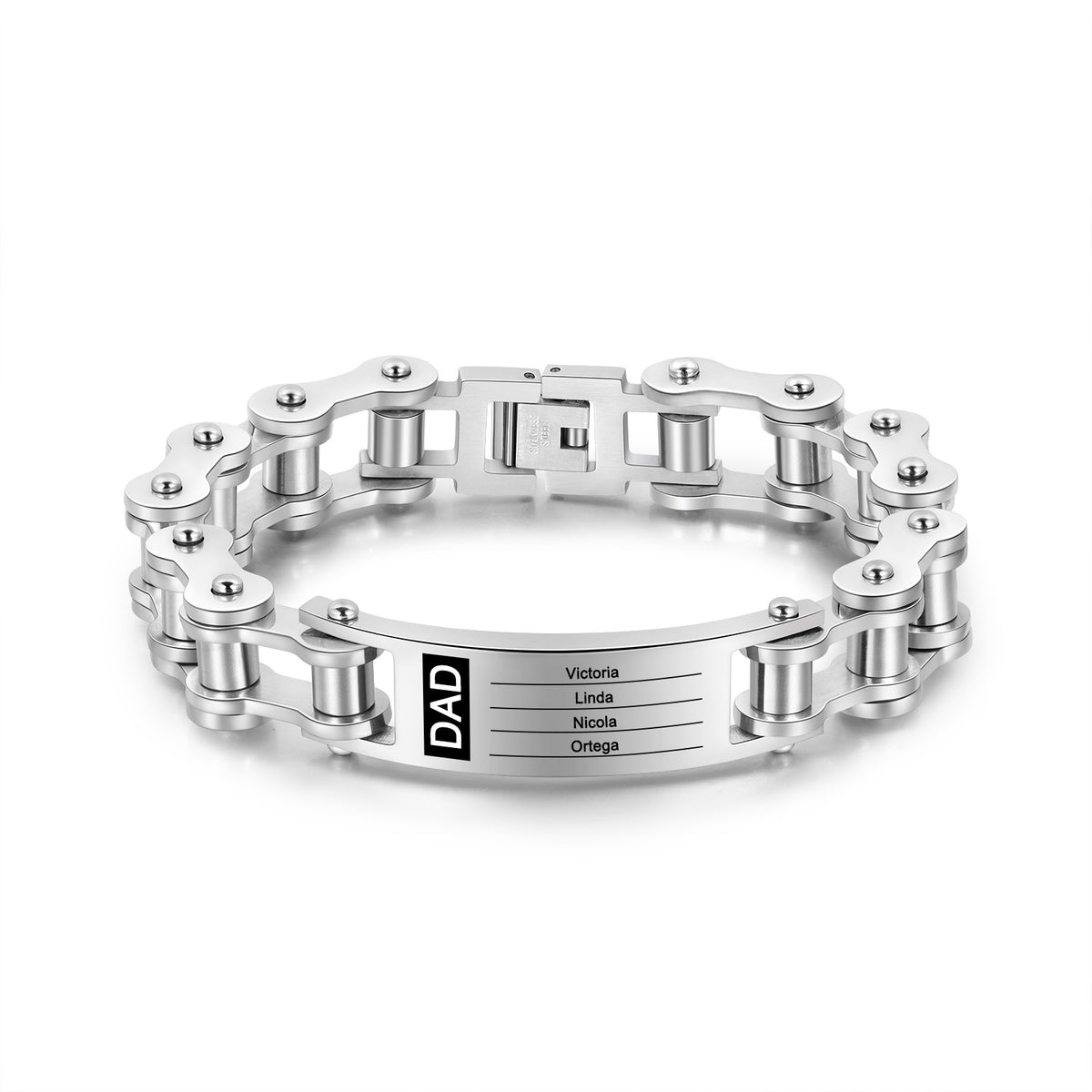 Men's Bike Chain Name Bracelet with 2 to 4 Names