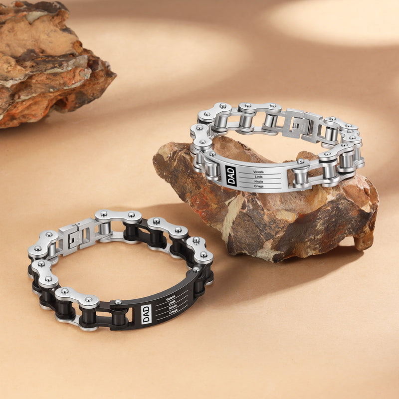 Men's Bike Chain Name Bracelet with 2 to 4 Names