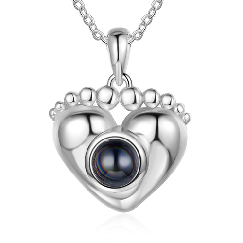 Baby Feet Heart Photo Projection Necklace