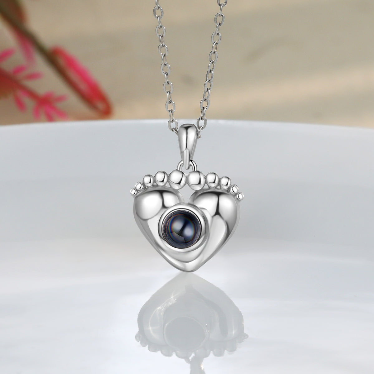 Baby Feet Heart Photo Projection Necklace