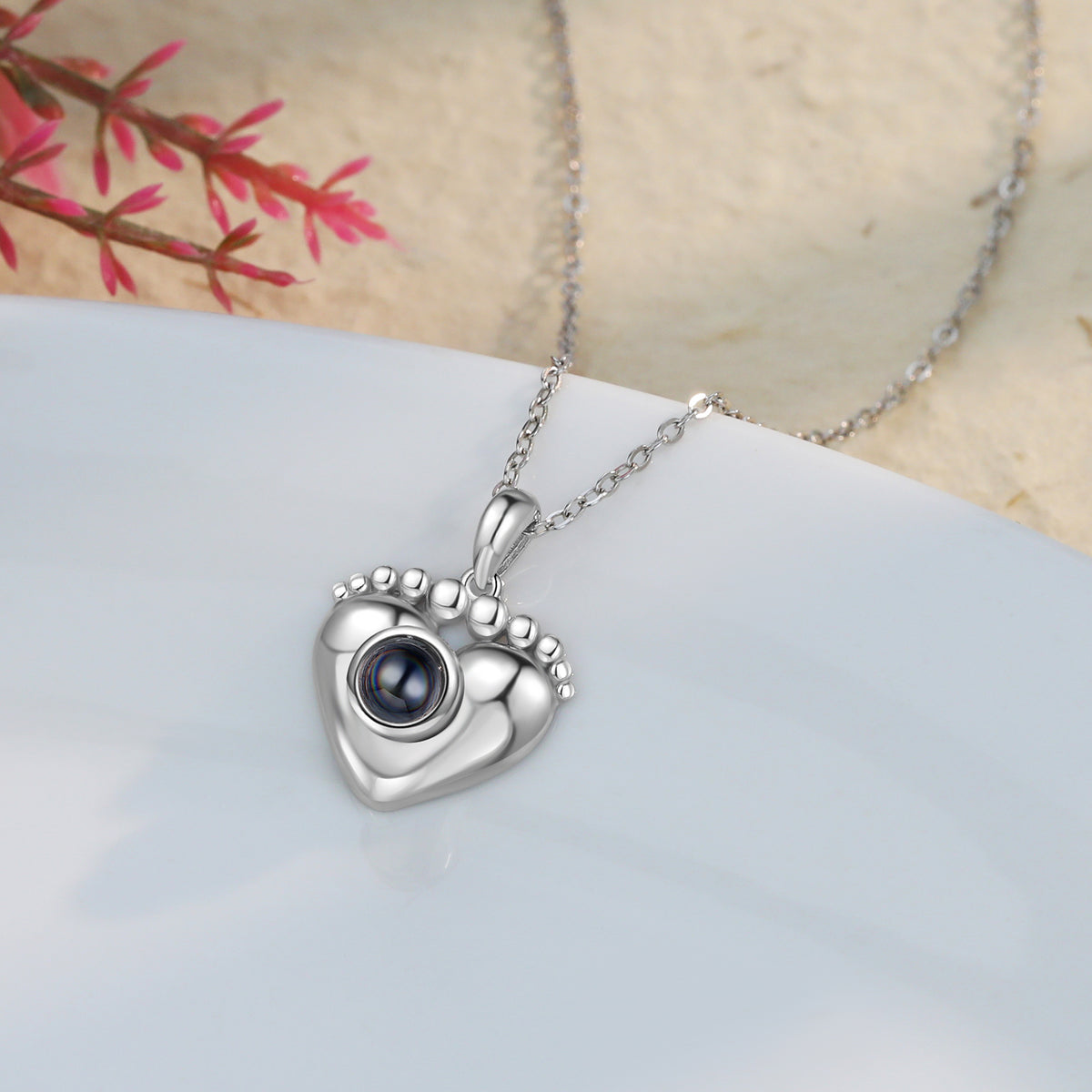 Baby Feet Heart Photo Projection Necklace
